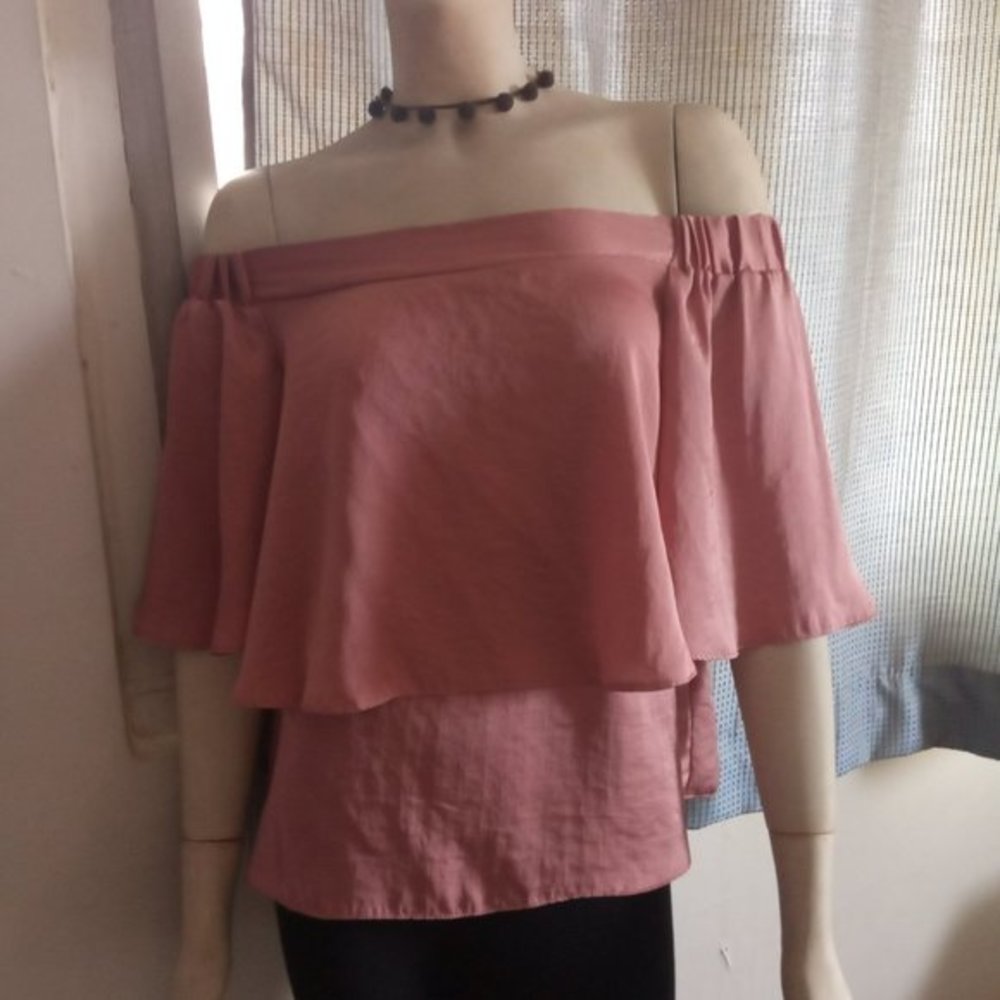 AVBL ASOS Blush Pink Satin Off Shoulder Top - S - Picture 1 of 8